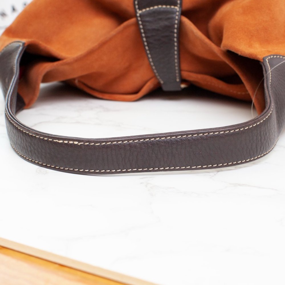 Dooney And Bourke Honey Color British Tan Suede Hobo Shoulder Bag - Picture 6 of 8